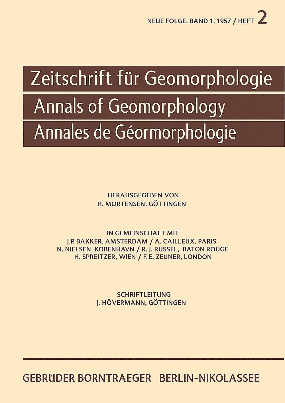 Cover image of: Zeitschrift für Geomorphologie Volume 1 Issue 2