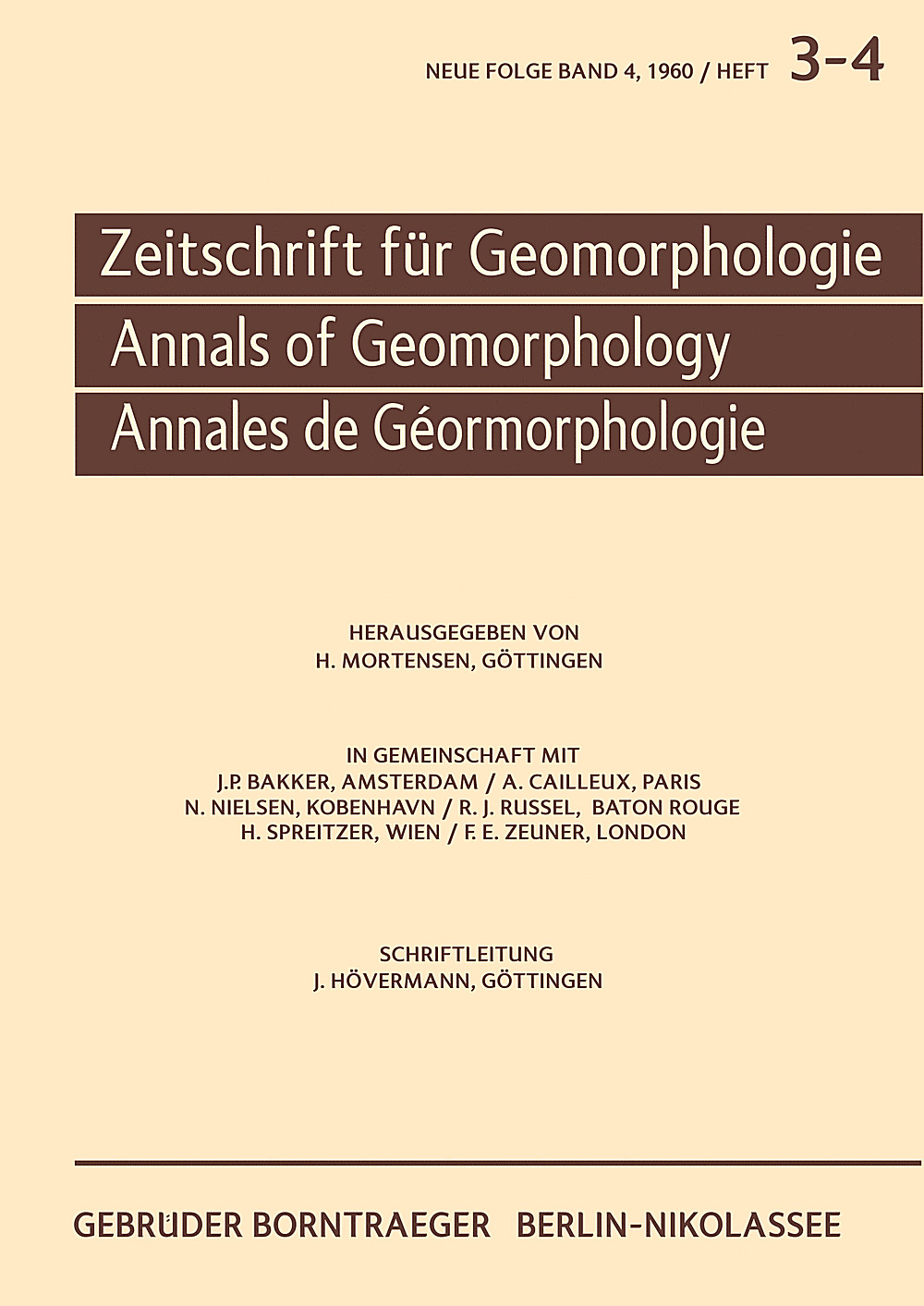 Cover image of: Zeitschrift für Geomorphologie Volume 4 Issue 3-4