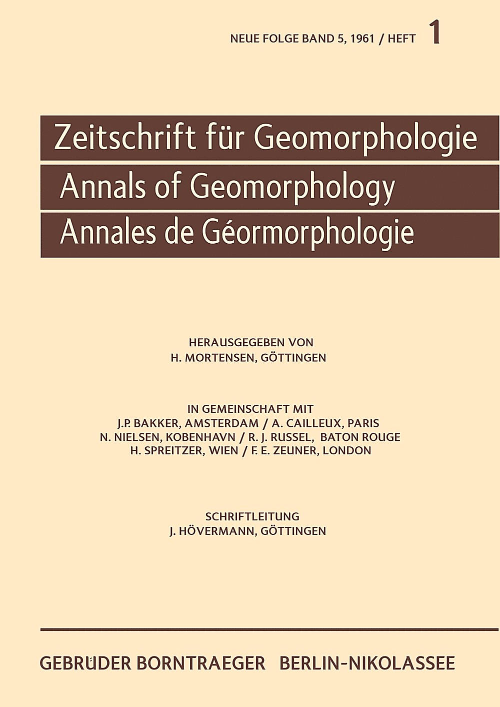 Cover image of: Zeitschrift für Geomorphologie Volume 5 Issue 1