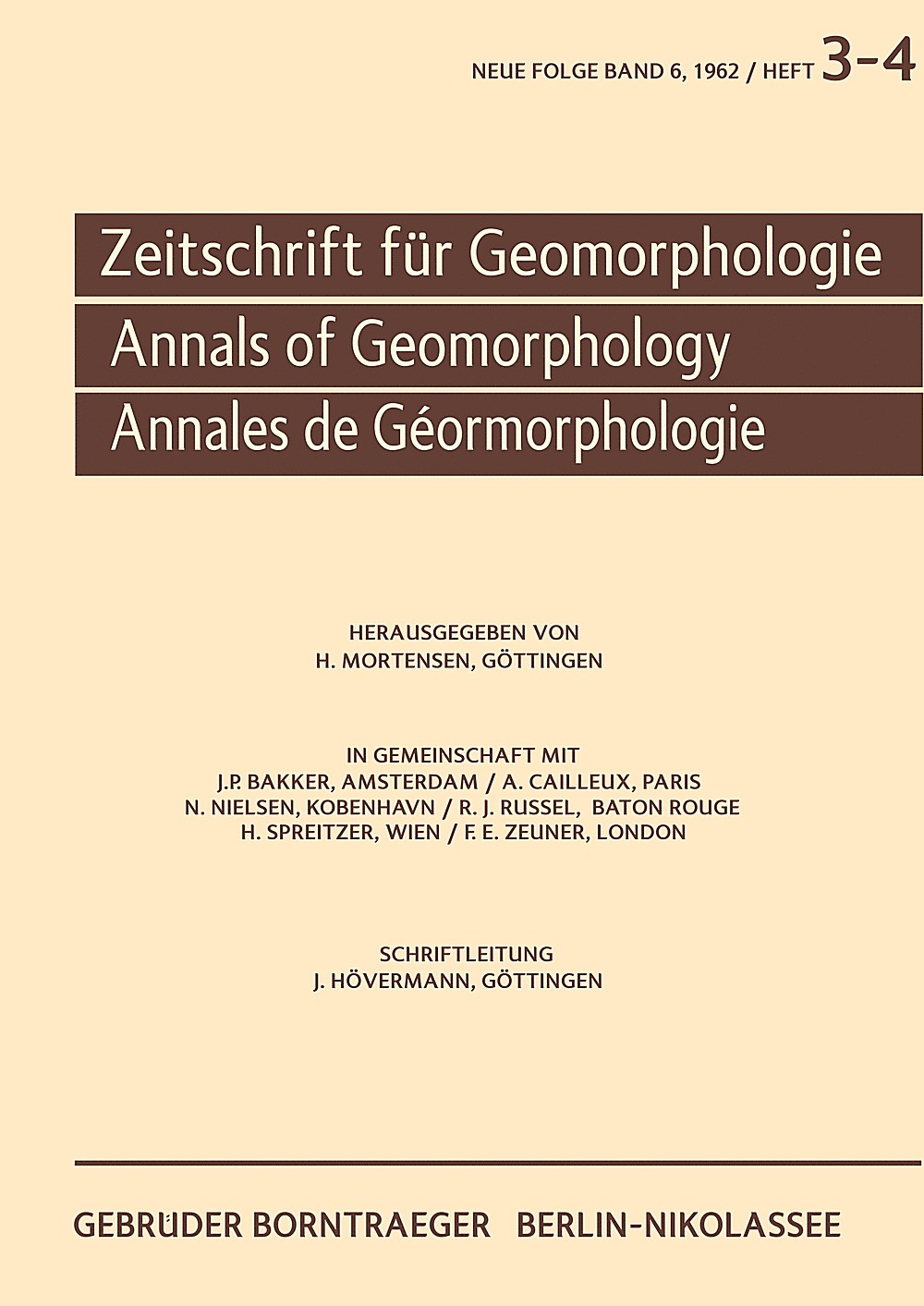 Cover image of: Zeitschrift für Geomorphologie Volume 6 Issue 3-4