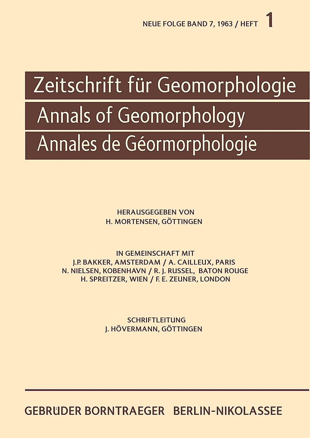 Cover image of: Zeitschrift für Geomorphologie Volume 7 Issue 1