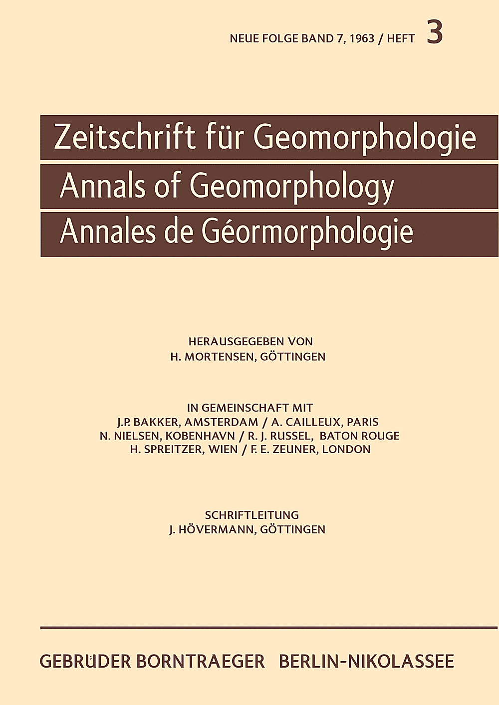 Cover image of: Zeitschrift für Geomorphologie Volume 7 Issue 3