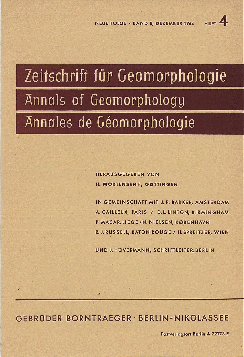 Cover image of: Zeitschrift für Geomorphologie Volume 8 Issue 4