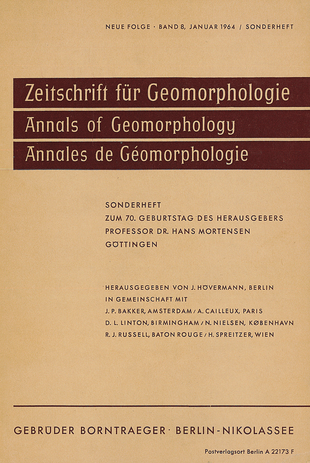 Cover image of: Sonderheft zum 70. Geburtstag des Herausgebers Prof. Dr. Hans Mortensen am 17.01.1964
