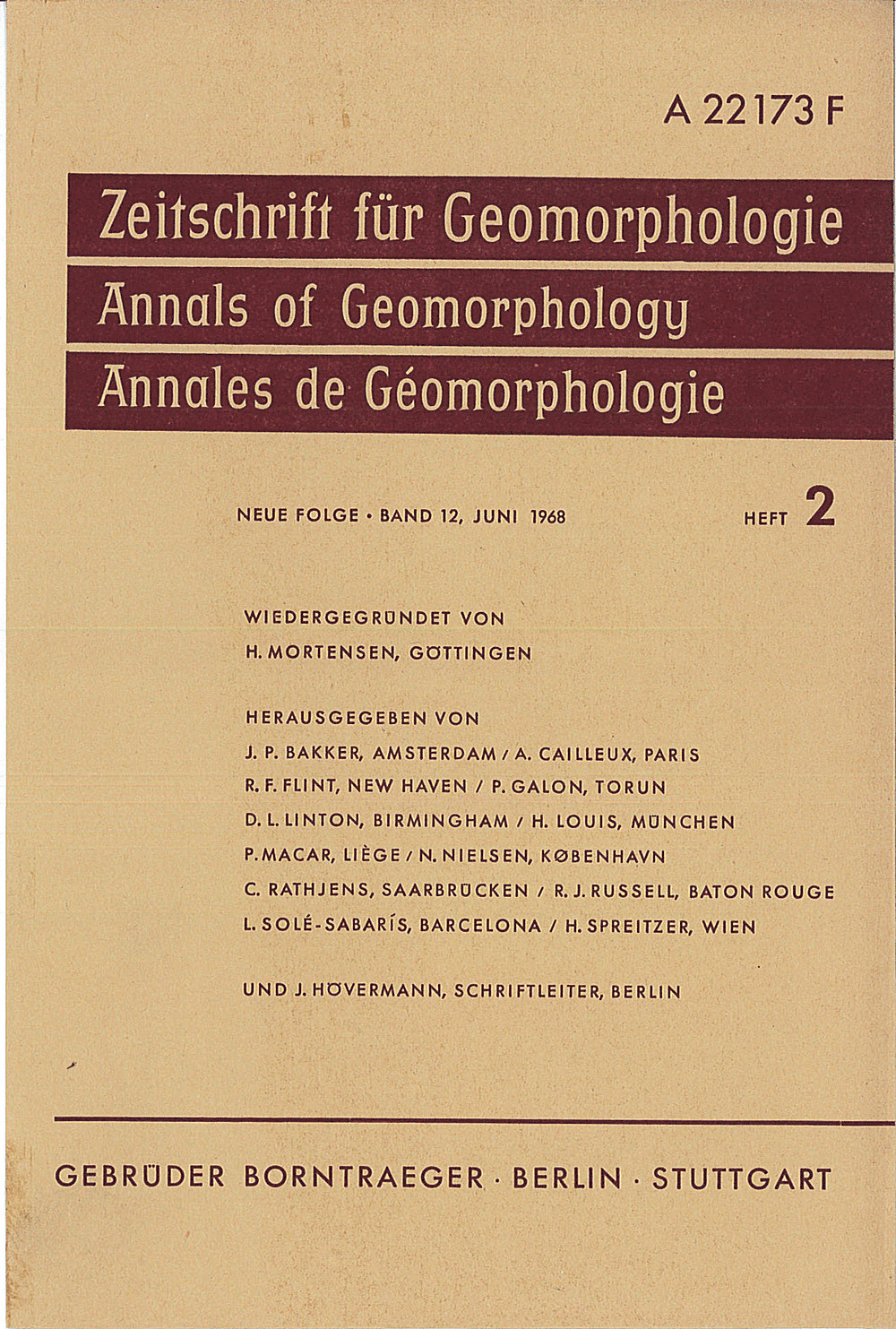 Cover image of: Zeitschrift für Geomorphologie Volume 12 Issue 2