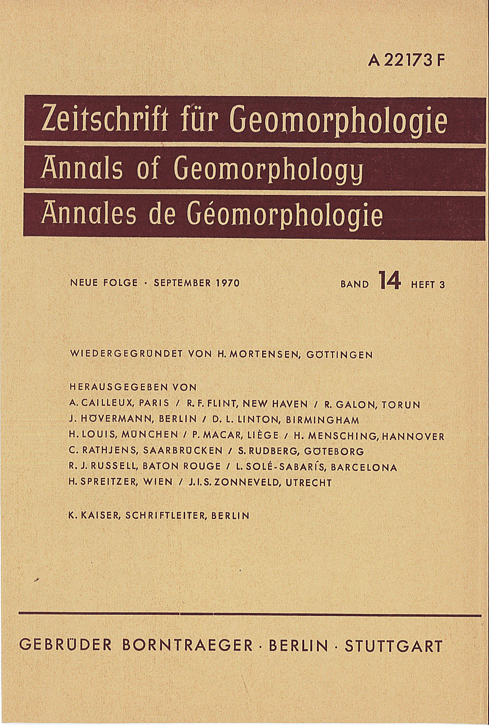 Cover image of: Zeitschrift für Geomorphologie Volume 14 Issue 3