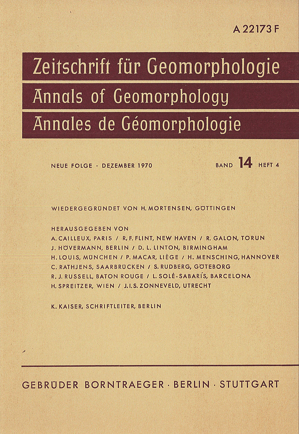 Cover image of: Zeitschrift für Geomorphologie Volume 14 Issue 4