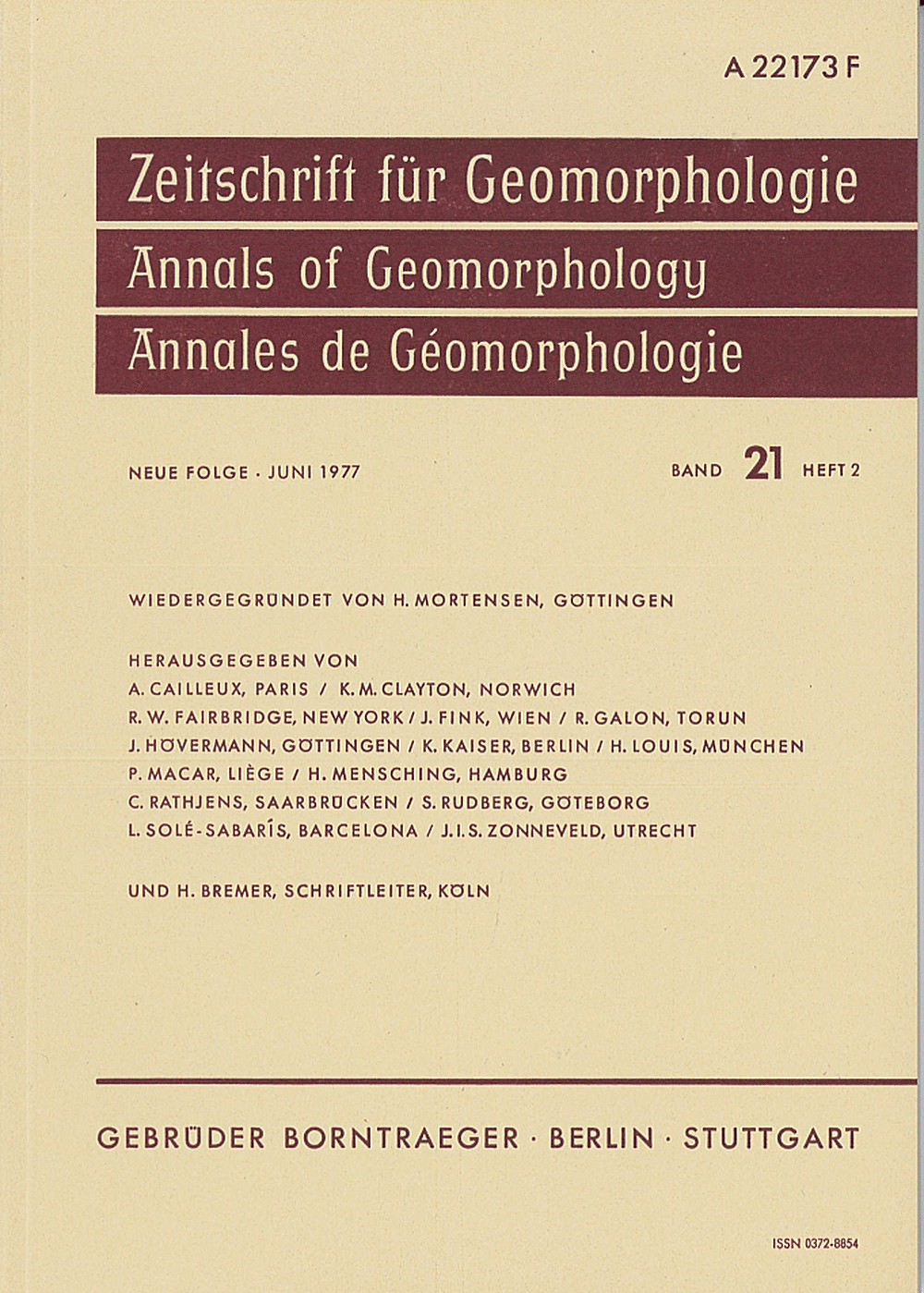 Cover image of: Zeitschrift für Geomorphologie Volume 21 Issue 2