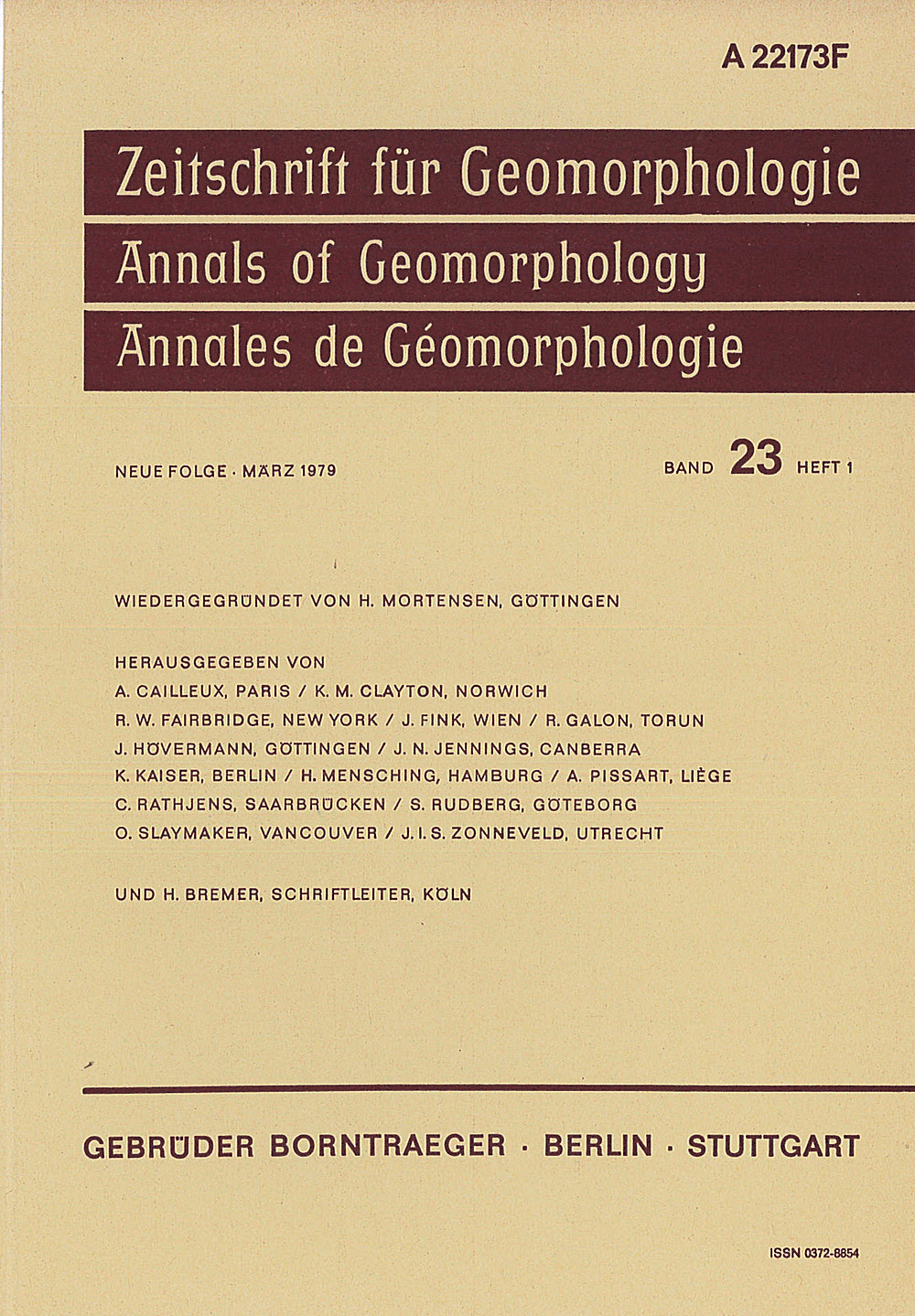 Cover image of: Zeitschrift für Geomorphologie Volume 23 Issue 1