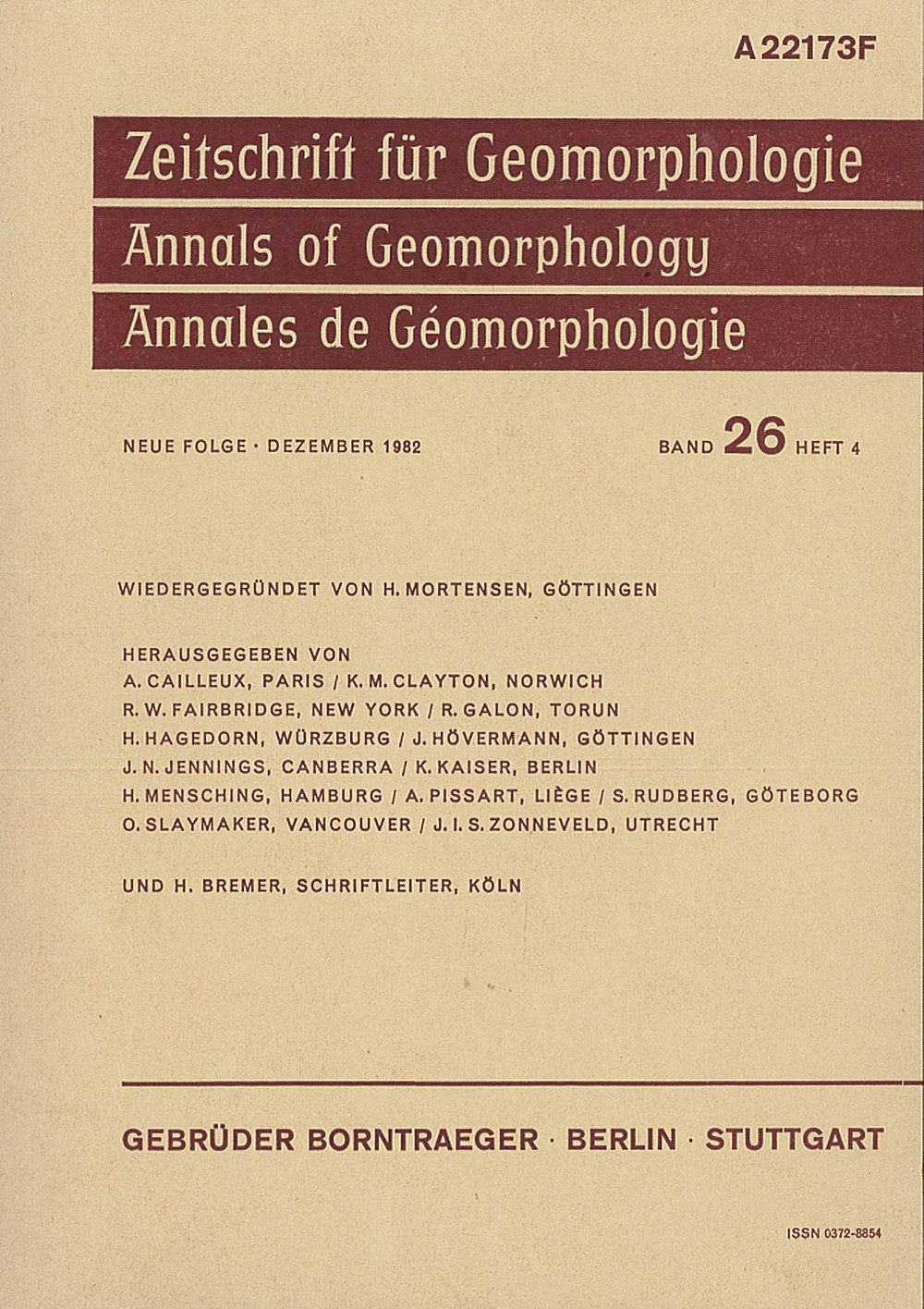 Cover image of: Zeitschrift für Geomorphologie Volume 26 Issue 4