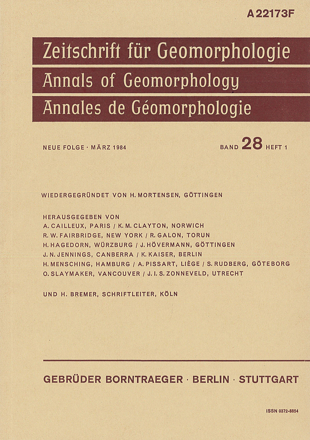 Image de couverture de: Zeitschrift für Geomorphologie Volume 28 Issue 1