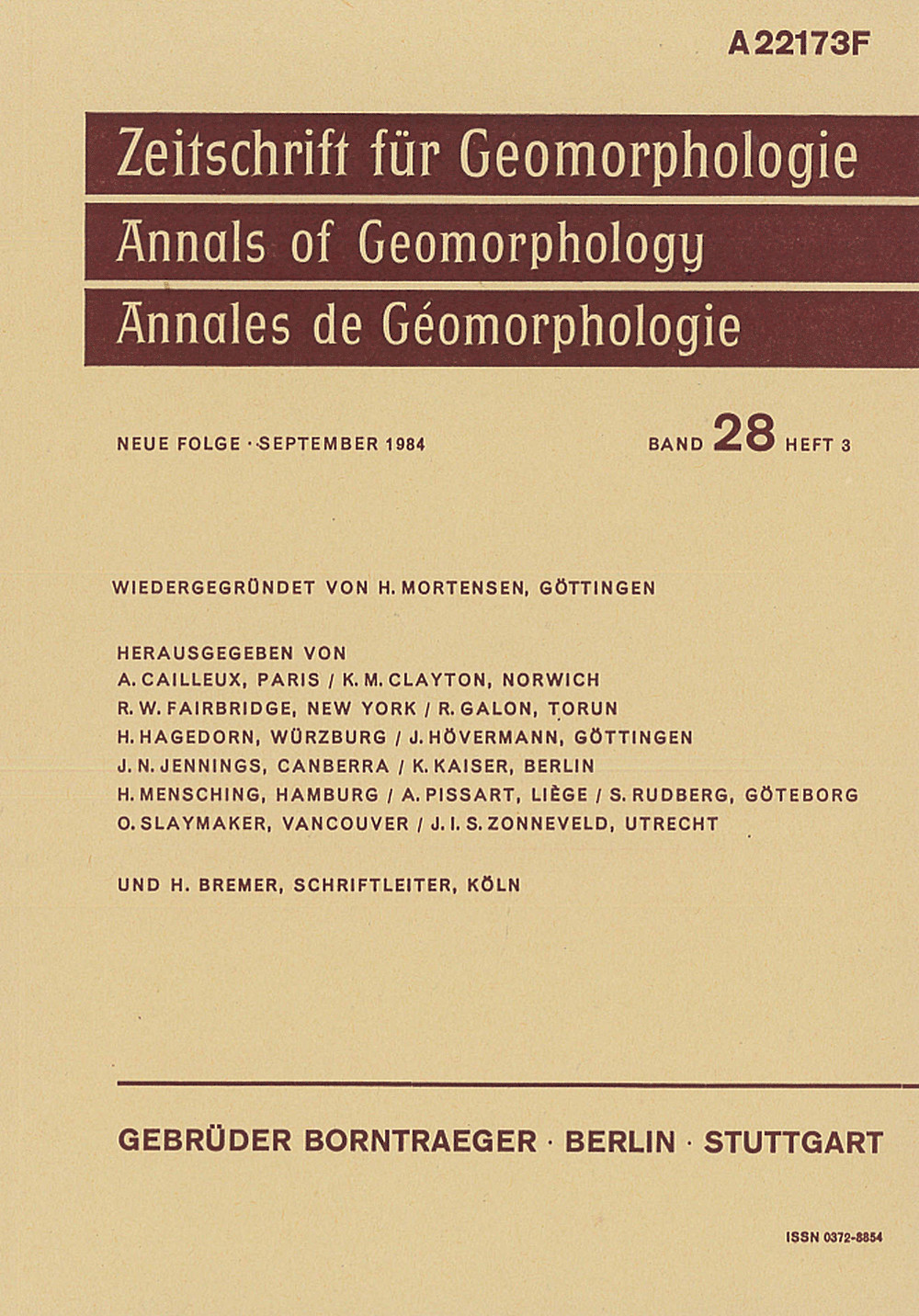 Image de couverture de: Zeitschrift für Geomorphologie Volume 28 Issue 3