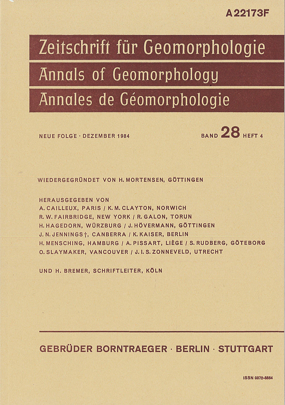 Image de couverture de: Zeitschrift für Geomorphologie Volume 28 Issue 4