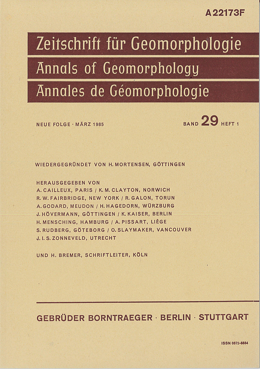 Cover image of: Zeitschrift für Geomorphologie Volume 29 Issue 1