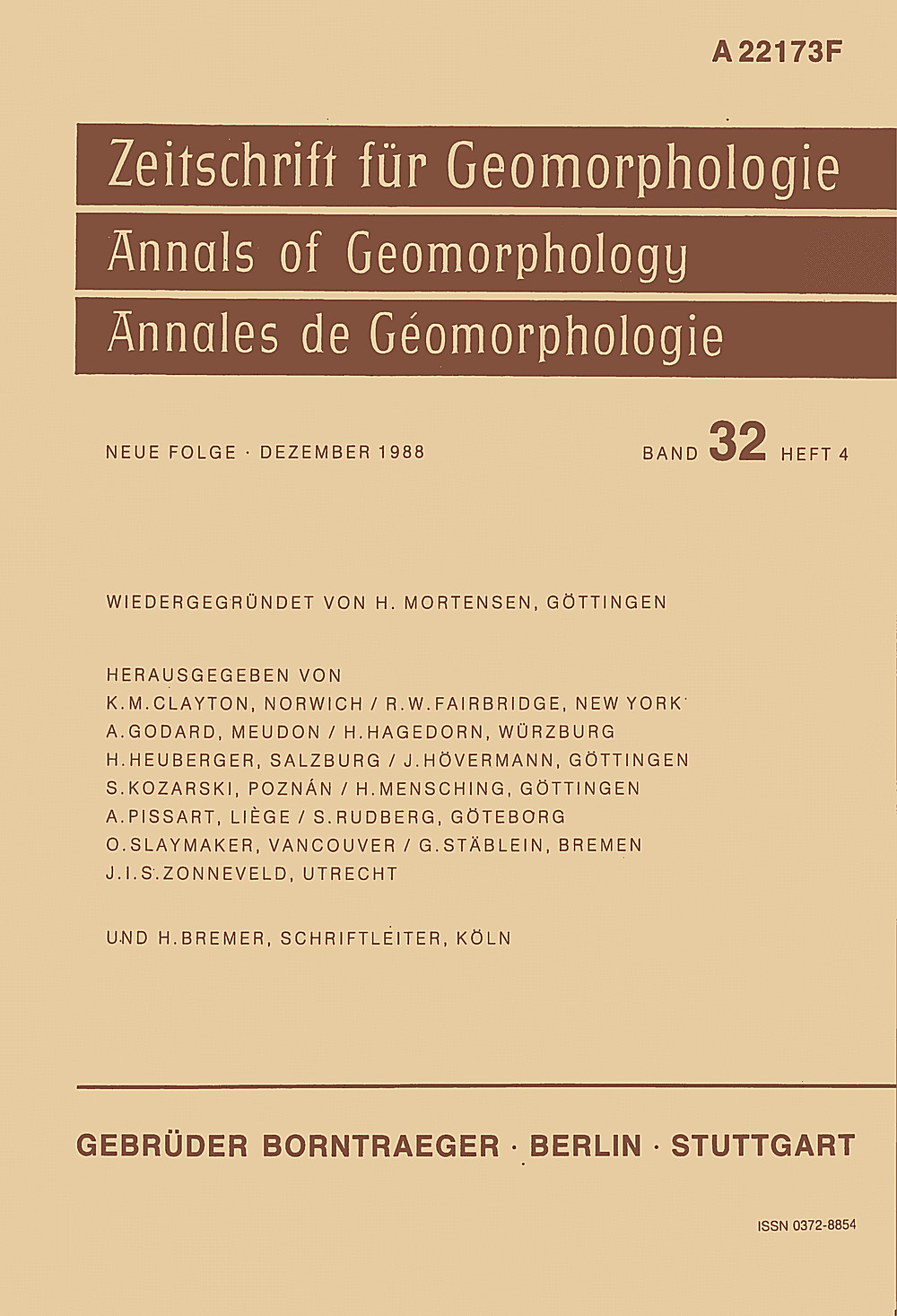 Cover image of: Zeitschrift für Geomorphologie Volume 32 Issue 4