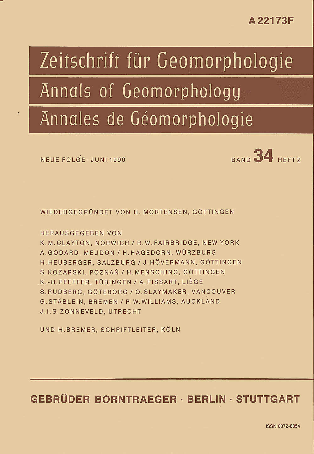 Cover image of: Zeitschrift für Geomorphologie Volume 34 Issue 2