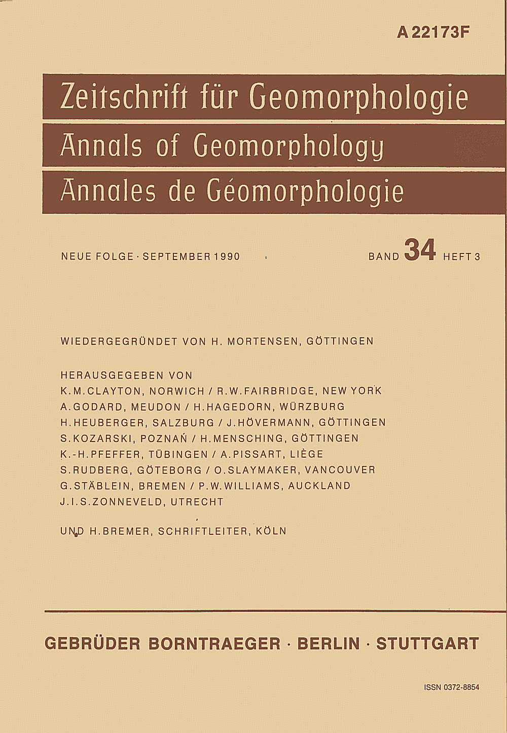 Cover image of: Zeitschrift für Geomorphologie Volume 34 Issue 3