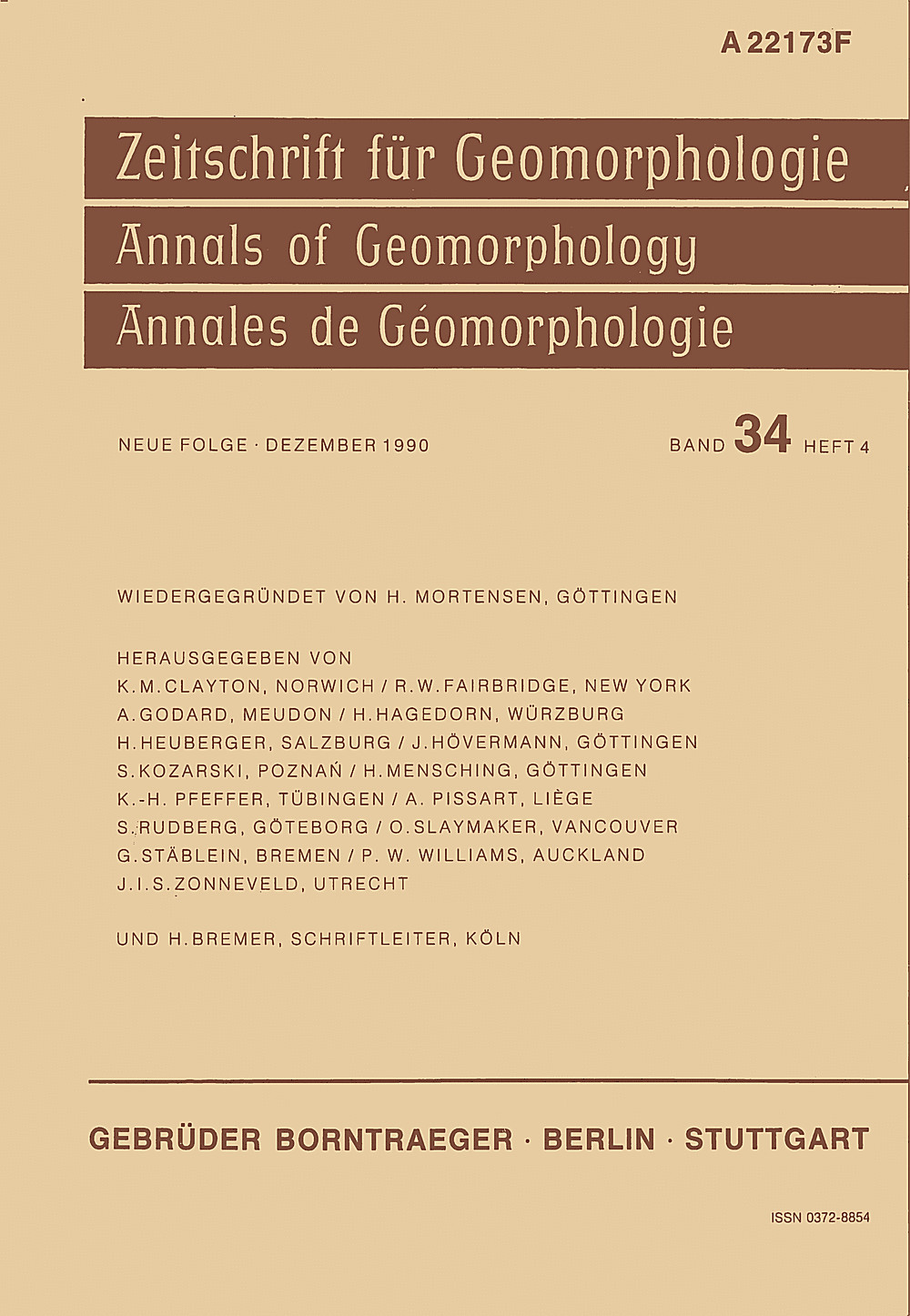 Cover image of: Zeitschrift für Geomorphologie Volume 34 Issue 4