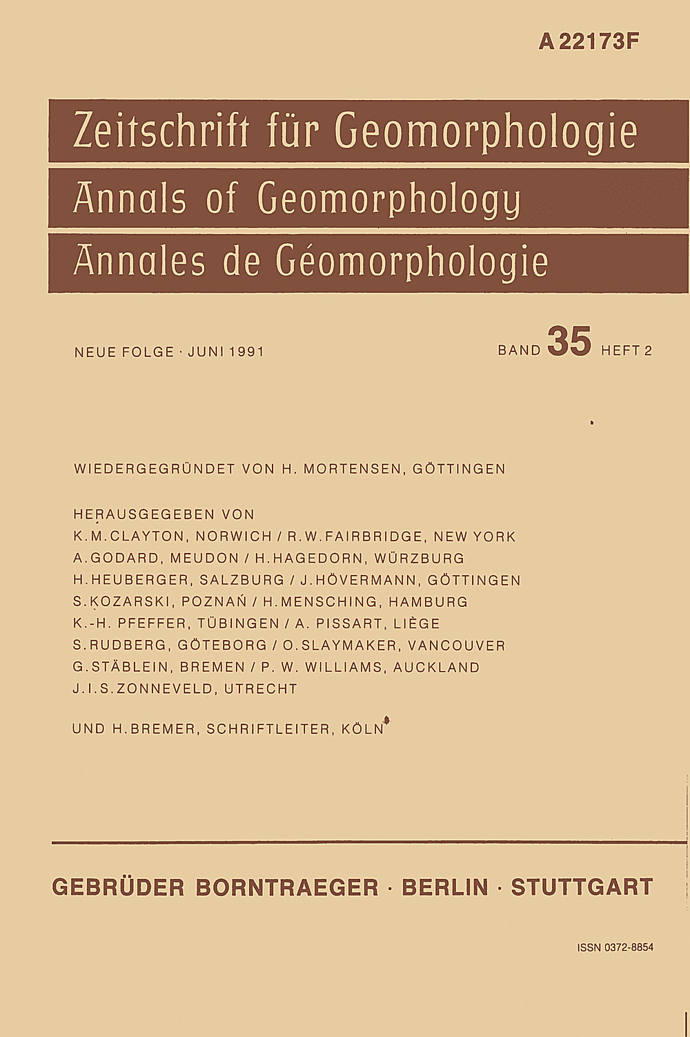 Umschlagbild des Buches: Zeitschrift für Geomorphologie Volume 35 Issue 2