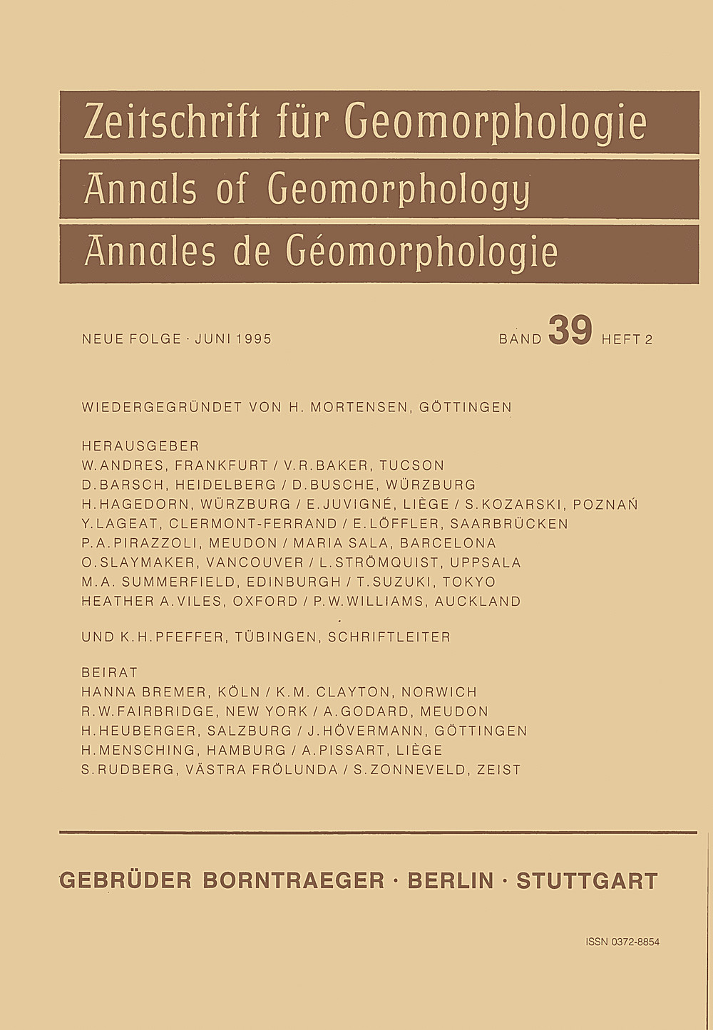 Cover image of: Zeitschrift für Geomorphologie Volume 39 Issue 2