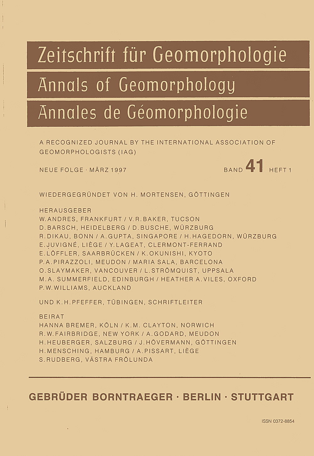 Cover image of: Zeitschrift für Geomorphologie Volume 41 Issue 1