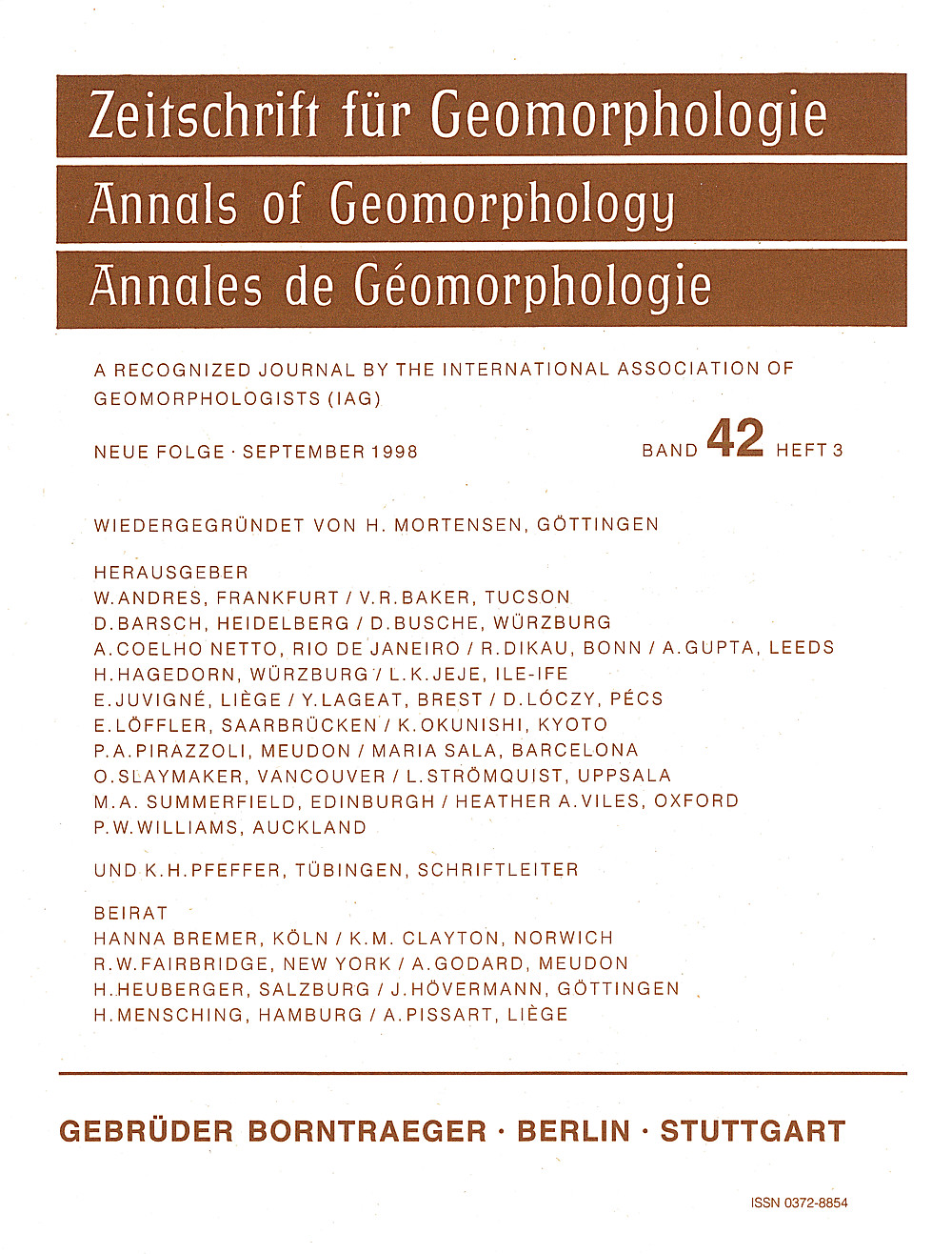 Cover image of: Zeitschrift für Geomorphologie Volume 42 Issue 3
