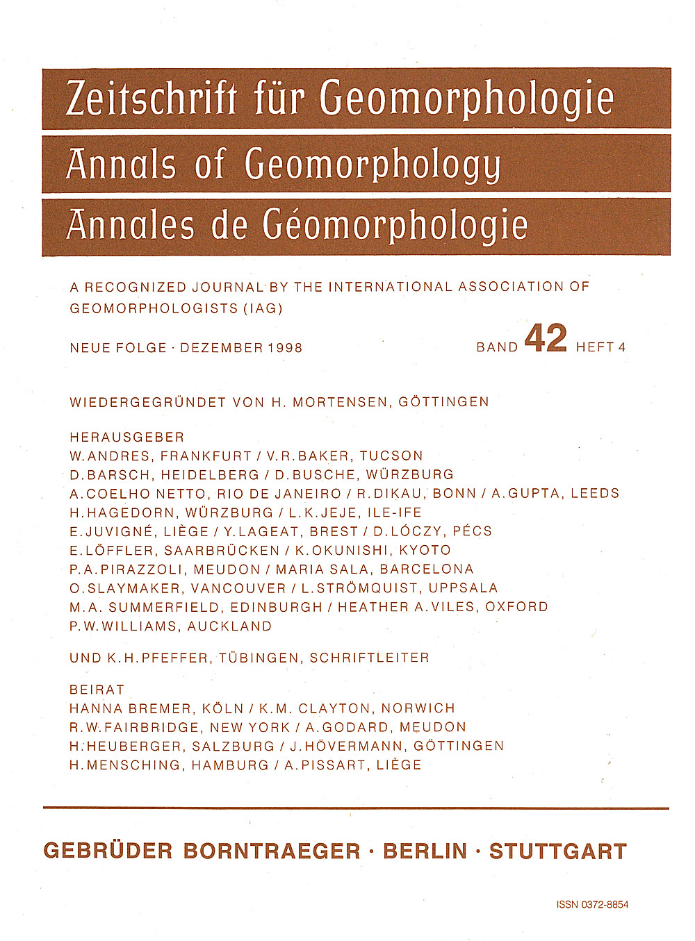 Cover image of: Zeitschrift für Geomorphologie Volume 42 Issue 4