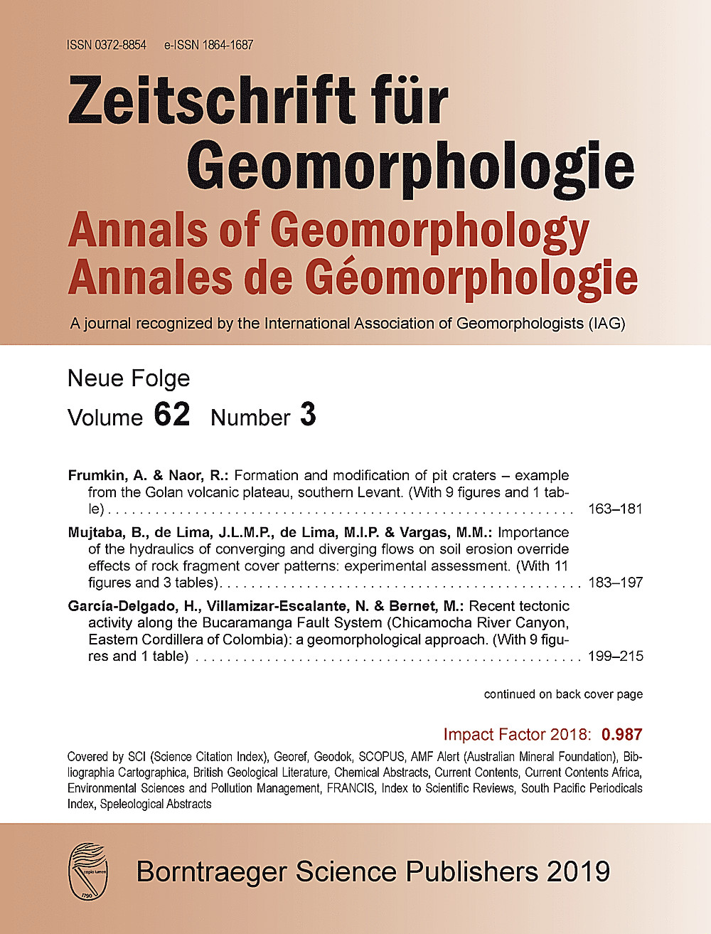 Image de couverture de: Zeitschrift für Geomorphologie Volume 62 Issue 3