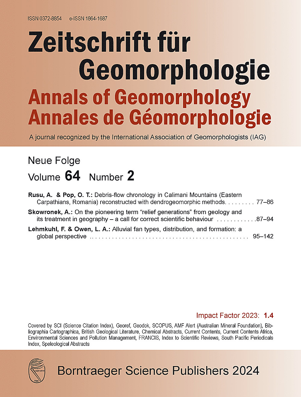 Umschlagbild des Buches: Zeitschrift für Geomorphologie Volume 64 Issue 2