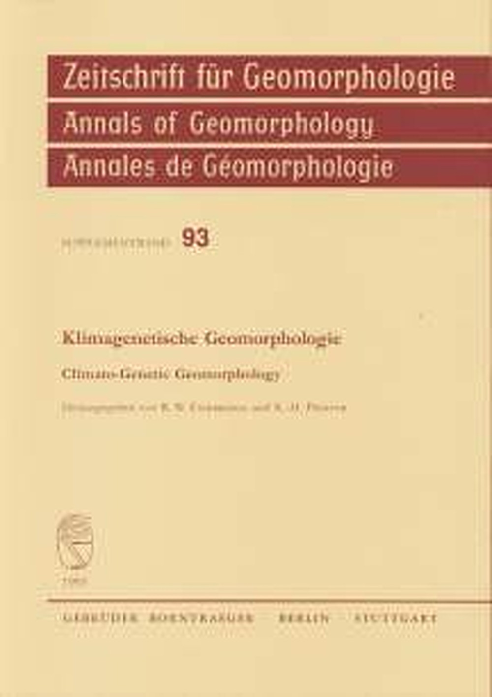 Cover image of:  - Klimagenetische Geomorphologie = Climato-Genetic Geomorphology (A dedication to Hanna Bremer)