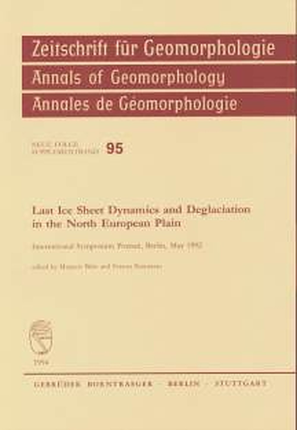 Image de couverture de:  - Last Ice Sheet Dynamics and Deglaciation in the North 
European Plain International Symposium Poznán, Berlin, May 1992