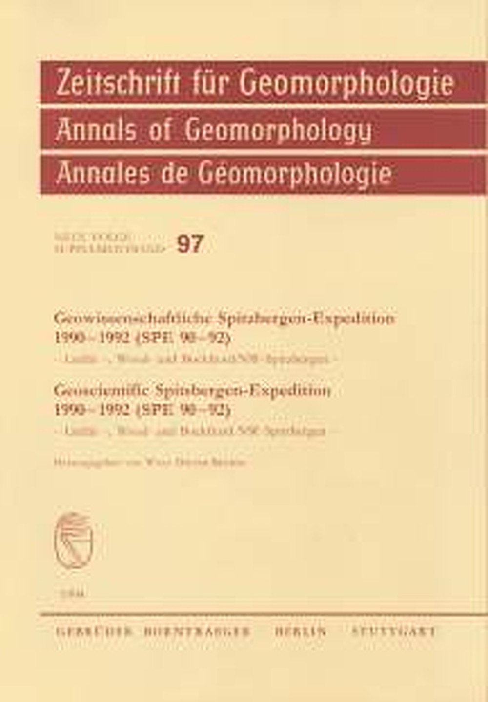 Image de couverture de:  - Geowissenschaftliche Spitzbergen Expedition 1990-1992 
(SPE 90-92)=
Geoscientific Spitsbergen Expedition (SPE 90-92) Liefde-, Wood- und Bockfjord/NW-Spitzbergen