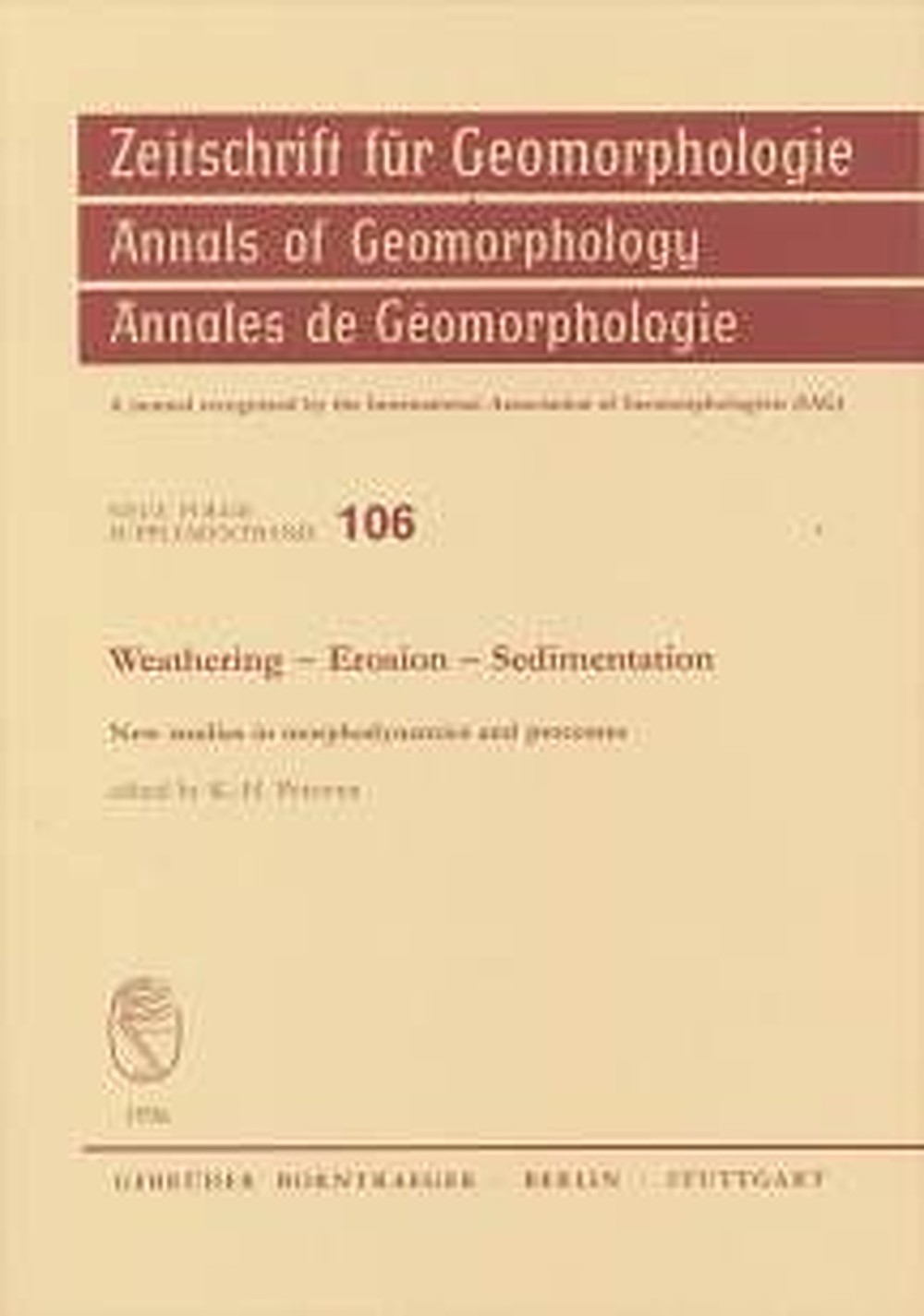 Cover image of:  - Weathering - erosion - sedimentation New studies in morphodynamics and processes