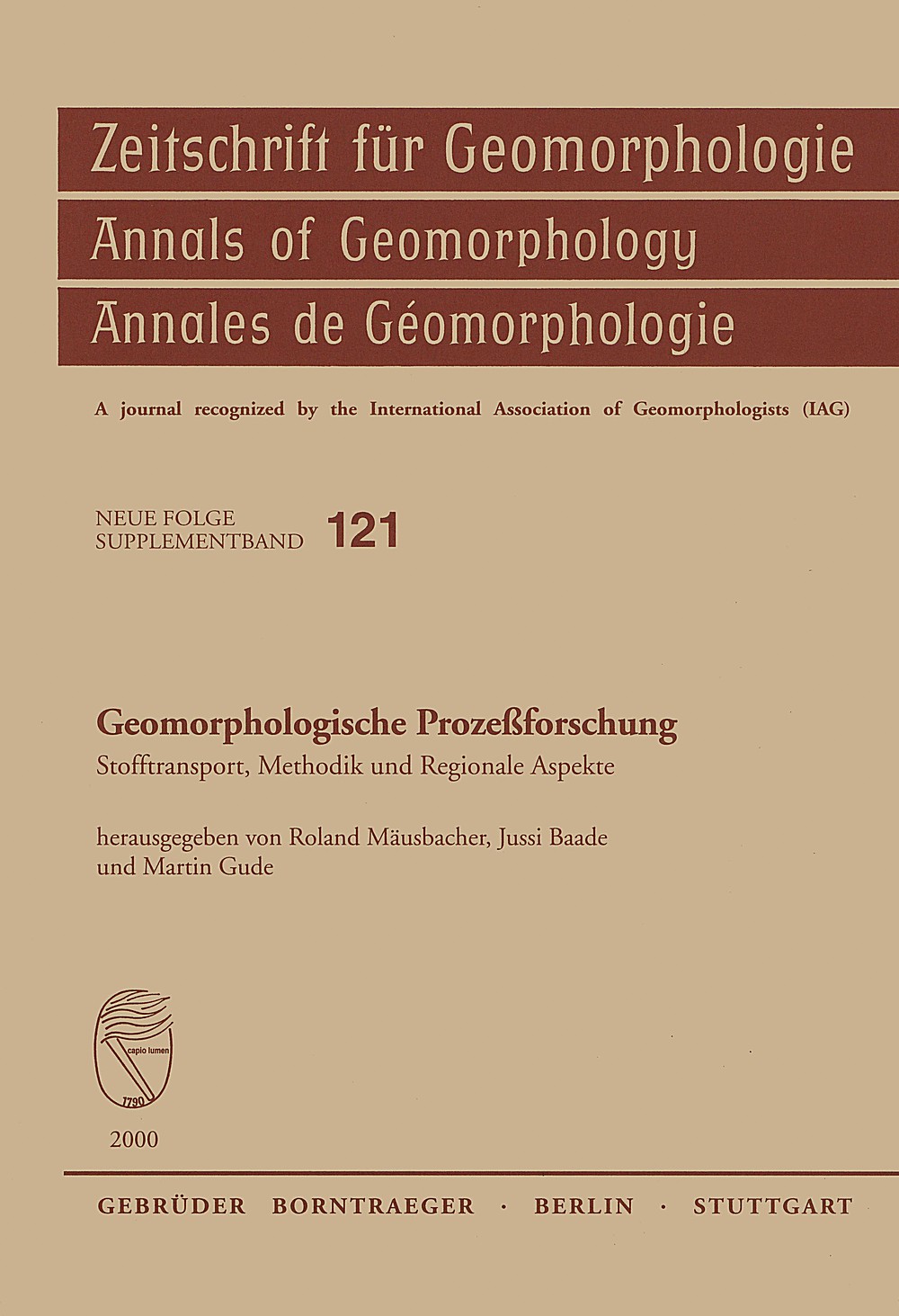 Cover image of:  - Geomorphologische Prozeßforschung Stofftransport, Methodik und Regionale Aspekte