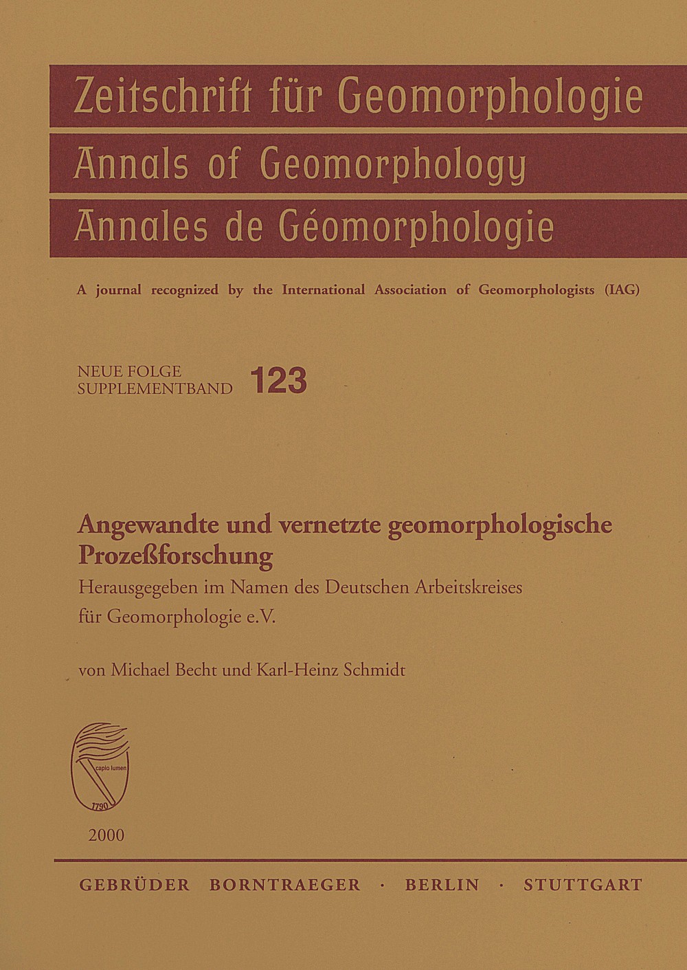 Cover image of:  - Angewandte und vernetzte geomorphologische Prozeßforschung 