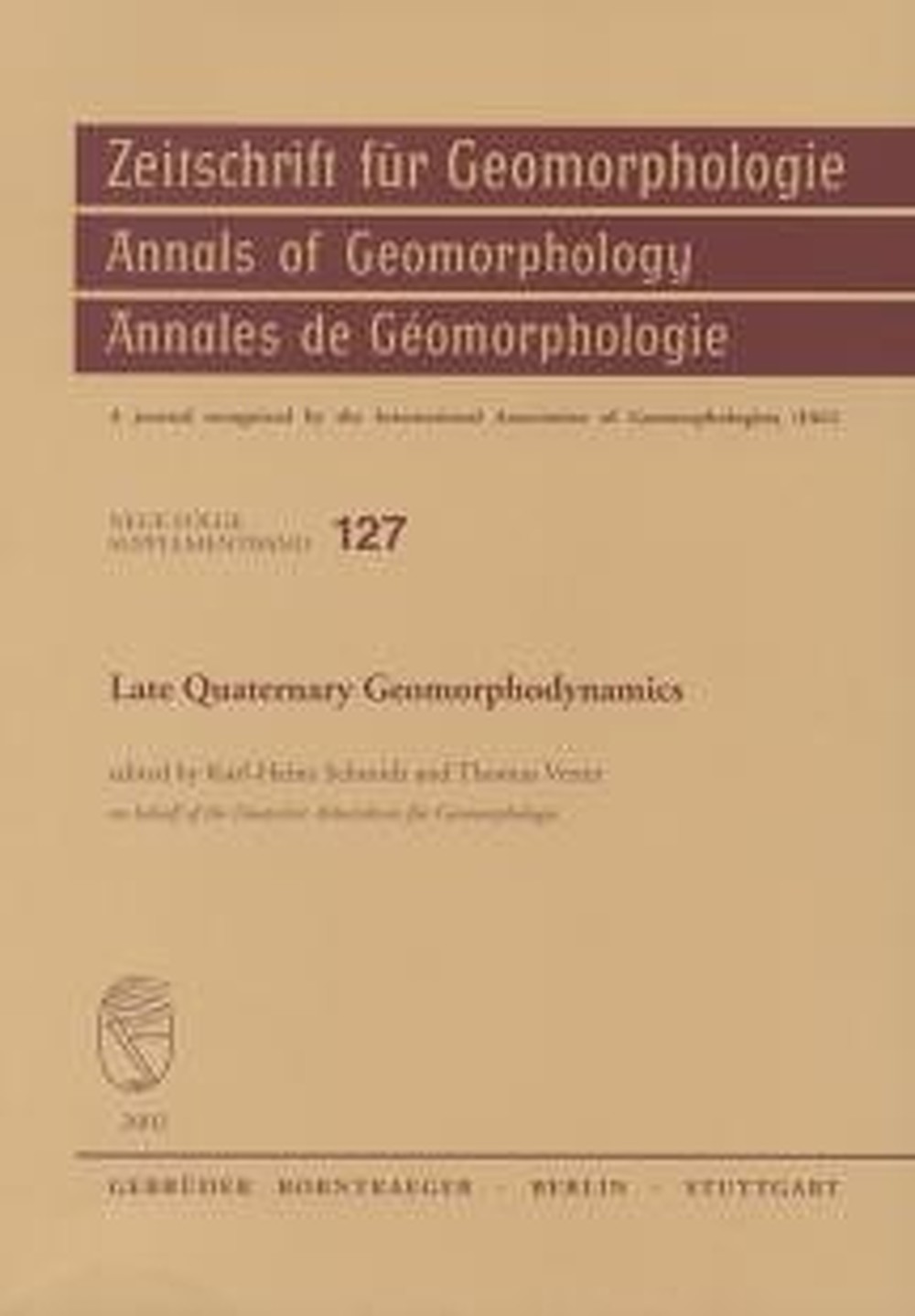 Cover image of:  - Late Quaternary Geomorphodynamics 
