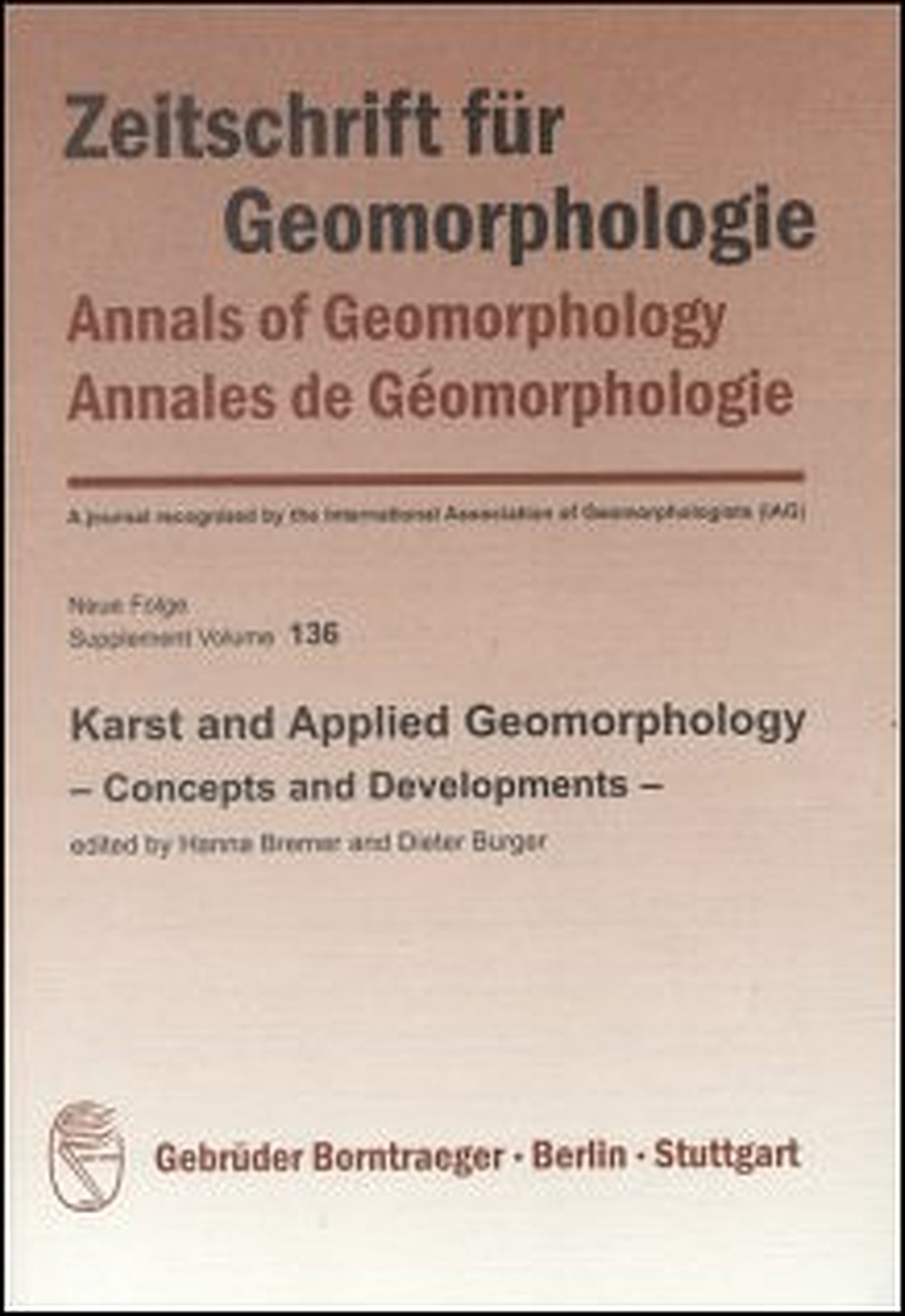 Cover image of:  - Karst and Applied Geomorphology 
- Concepts and Developments - 