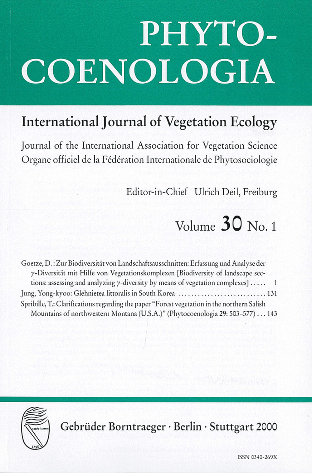 Cover image of: Phytocoenologia Band 30 Heft 1