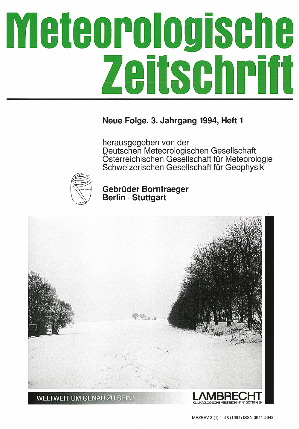 Cover image of: Meteorologische Zeitschrift Vol. 3 No. 1
