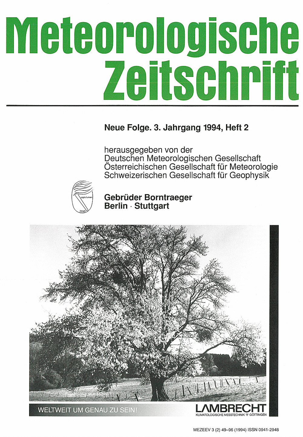 Cover image of: Meteorologische Zeitschrift Vol. 3 No. 2