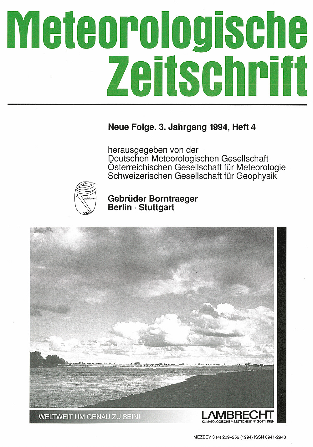 Cover image of: Meteorologische Zeitschrift Vol. 3 No. 4