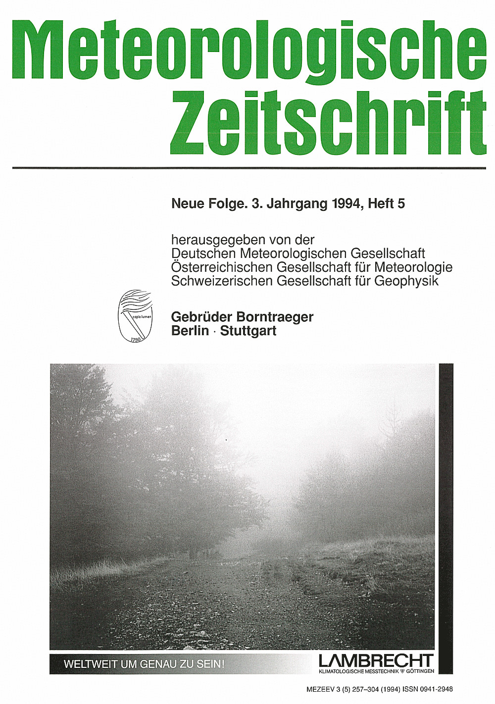 Cover image of: Meteorologische Zeitschrift Vol. 3 No. 5