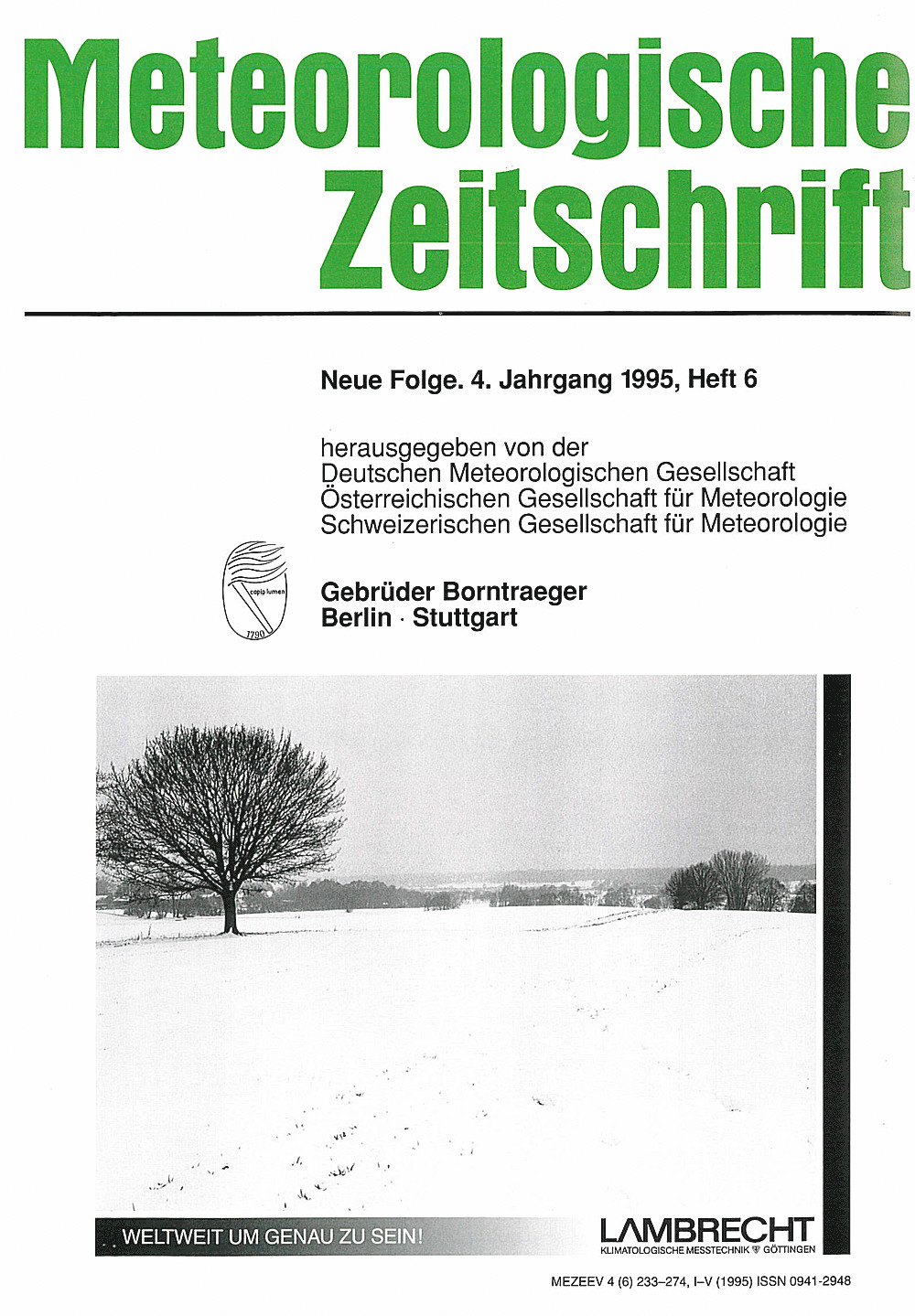 Cover image of: Meteorologische Zeitschrift Vol. 4 No. 6