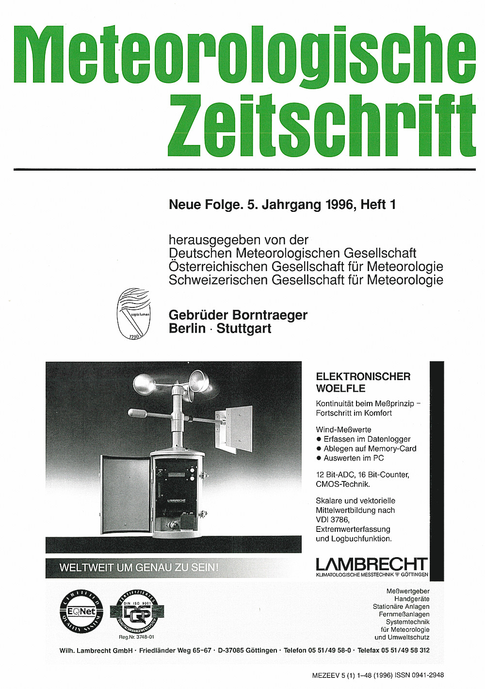 Cover image of: Meteorologische Zeitschrift Vol. 5 No. 1