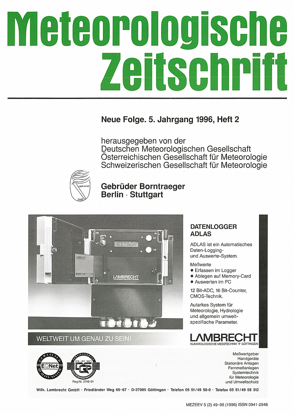 Cover image of: Meteorologische Zeitschrift Vol. 5 No. 2