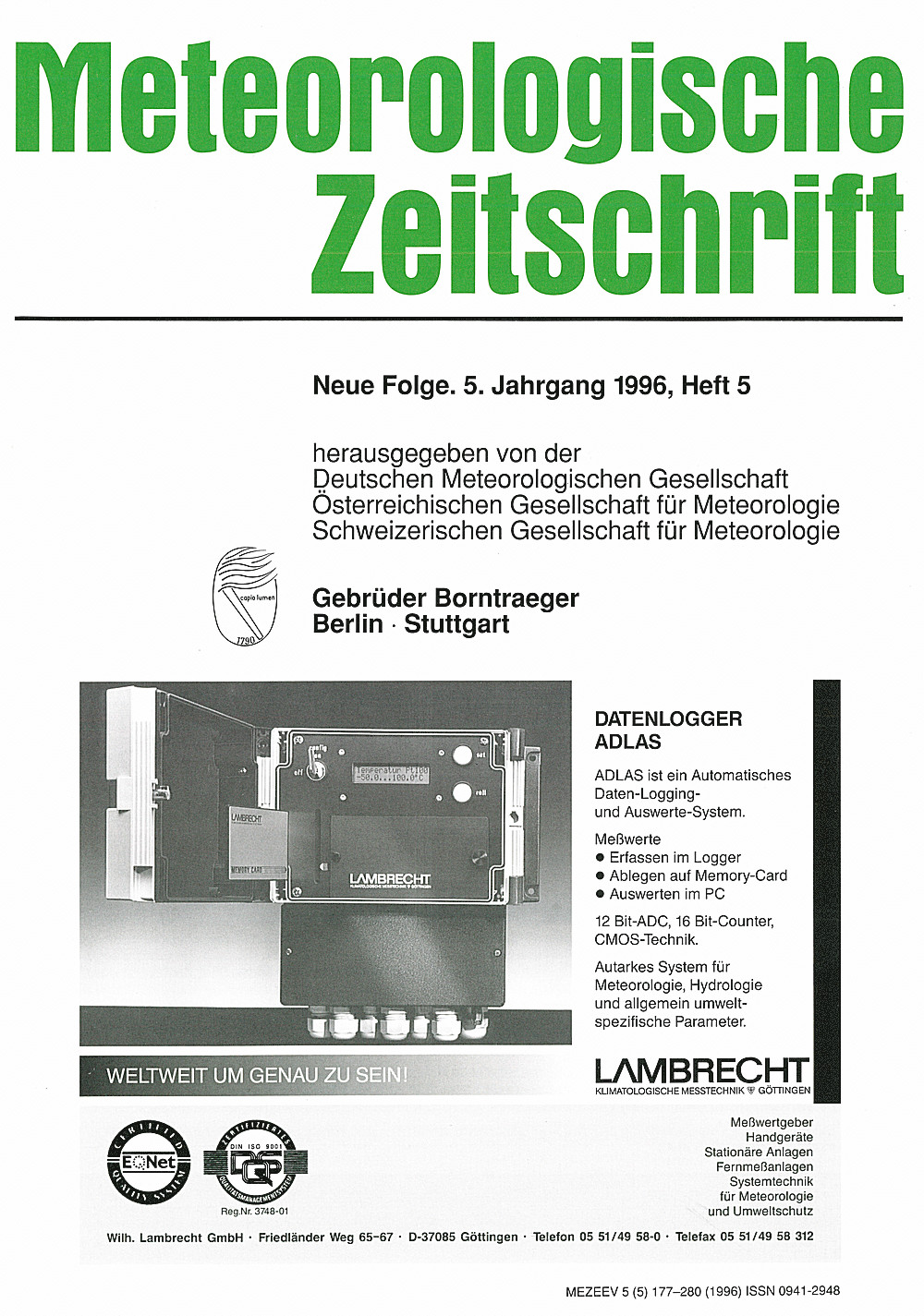 Cover image of: Meteorologische Zeitschrift Vol. 5 No. 5