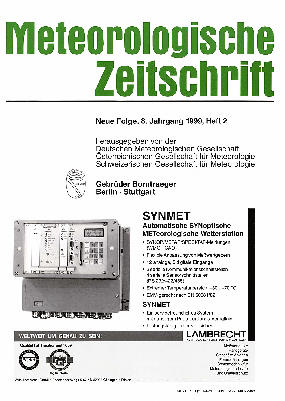 Cover image of: Meteorologische Zeitschrift Vol. 8 No. 2