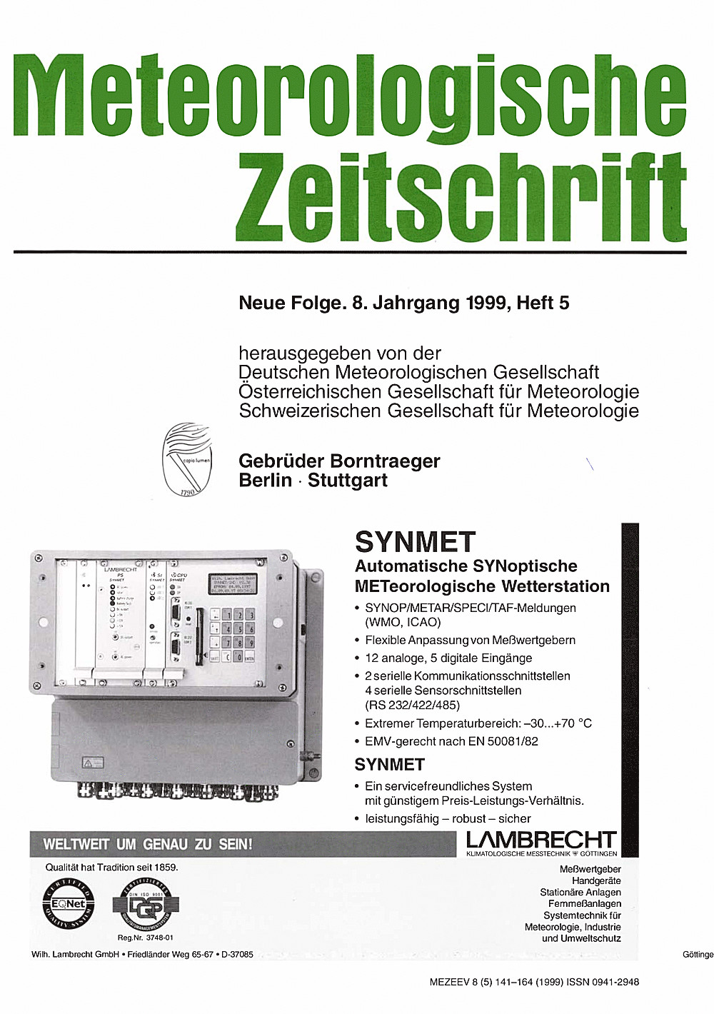 Cover image of: Meteorologische Zeitschrift Vol. 8 No. 5