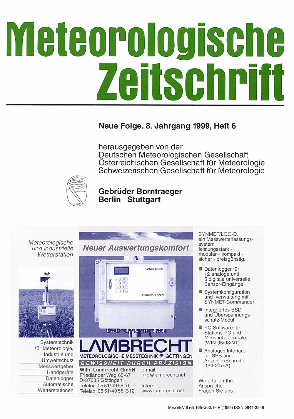 Cover image of: Meteorologische Zeitschrift Vol. 8 No. 6