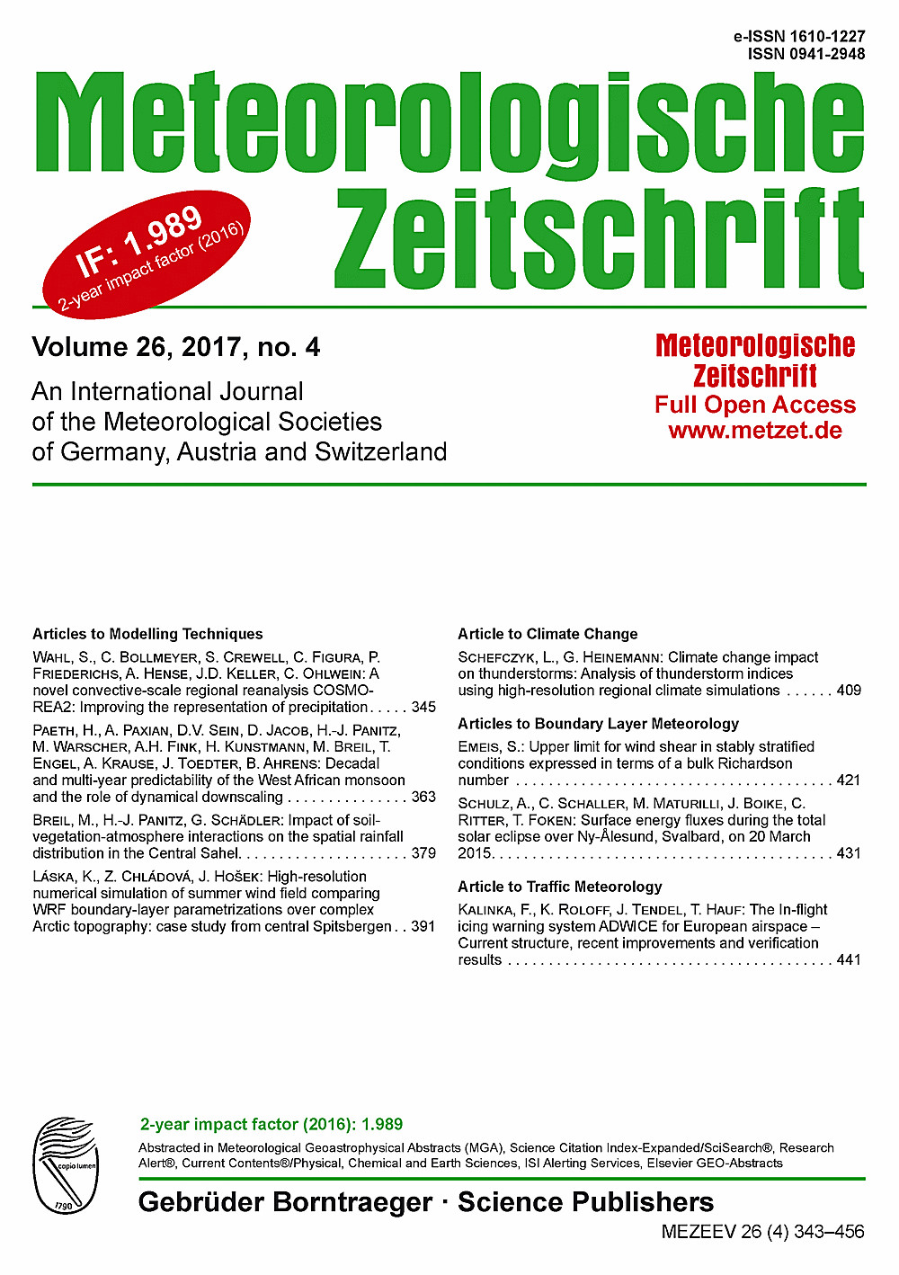 Image de couverture de: Meteorologische Zeitschrift Vol. 26 No. 4